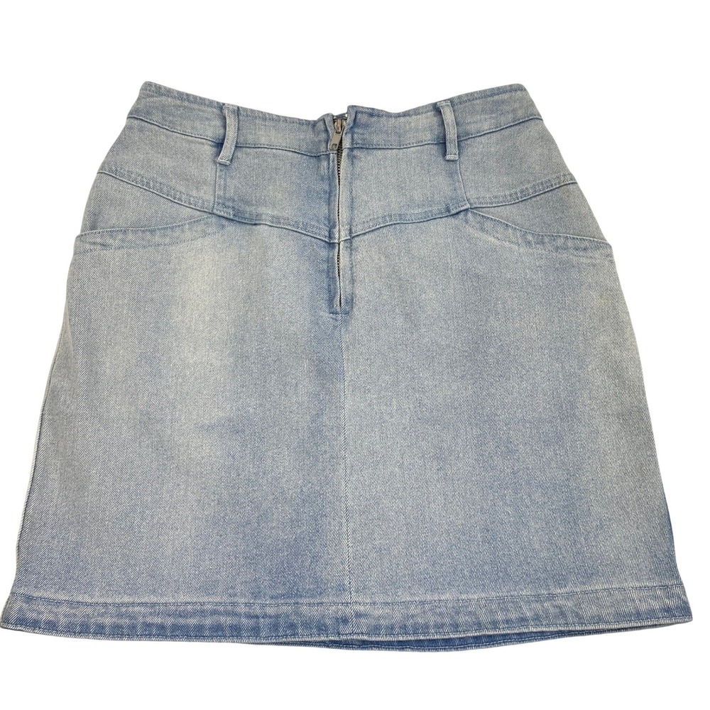 Skies Are Blue Denim Skirt Womens Small Light Wash Zip Front Mini Casual Jean